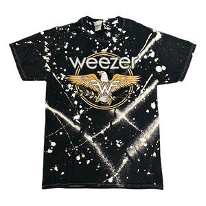 Vintage Weezer Bleach-Dyed Splatter Eagle Graphic Band Tee Black Unisex Medium